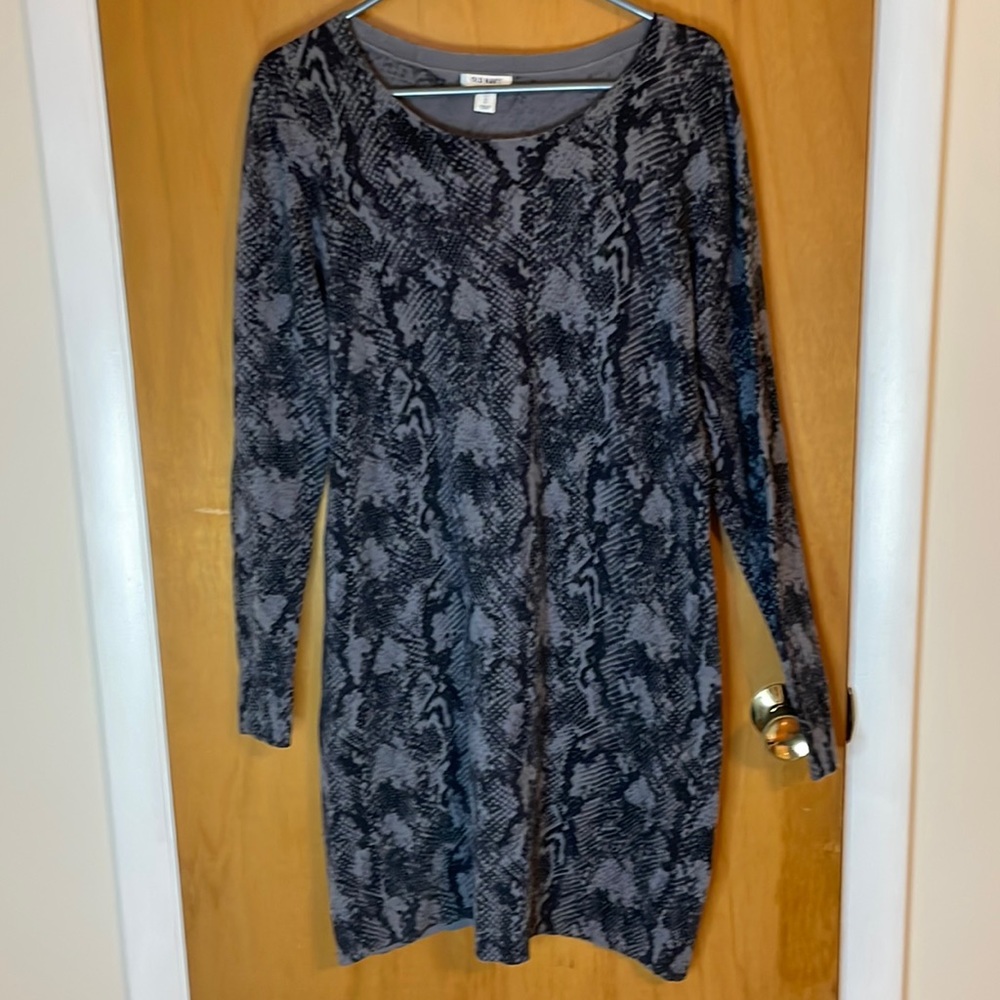 Old Navy Womens Large Long Sleeve Dress Gray and Black Snake Skin Print